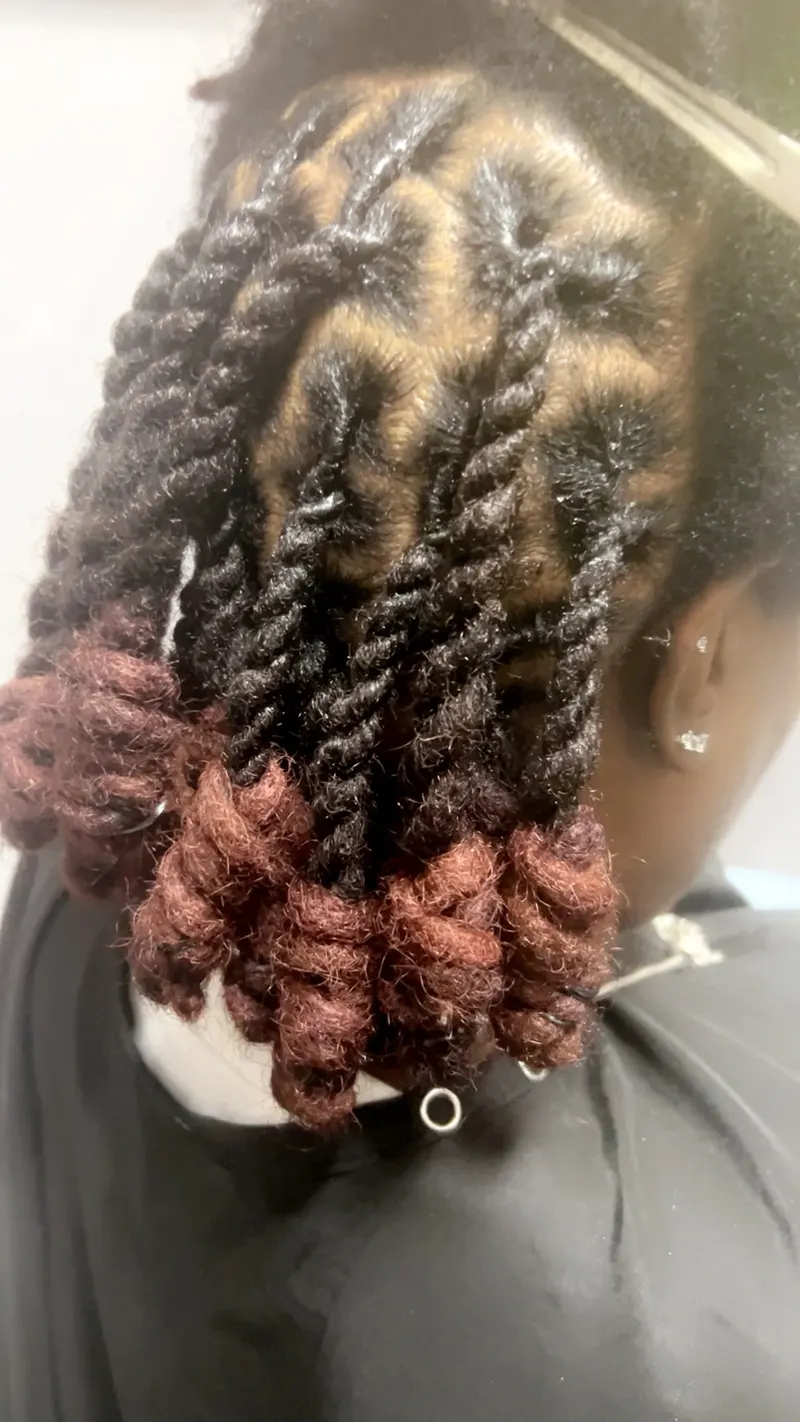 Two-strand twists with burgundy ends